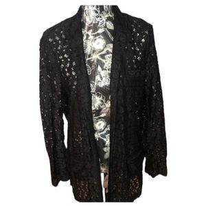 Diane Von Furstenberg DVF size 14 black classic lace jacket / blazer lined NWOT